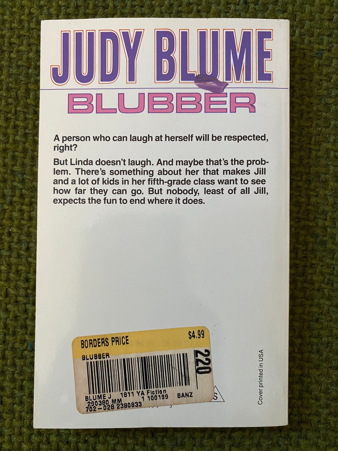 Blubber by. Judy Blume 1991 paperback Etsy