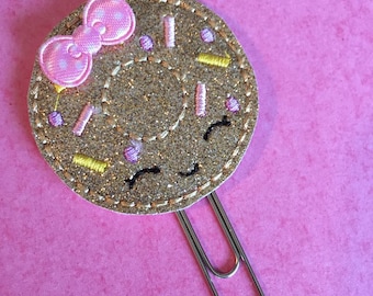 Gold Glitter Donut with Pink Bow Planner Clip/ Bookmark