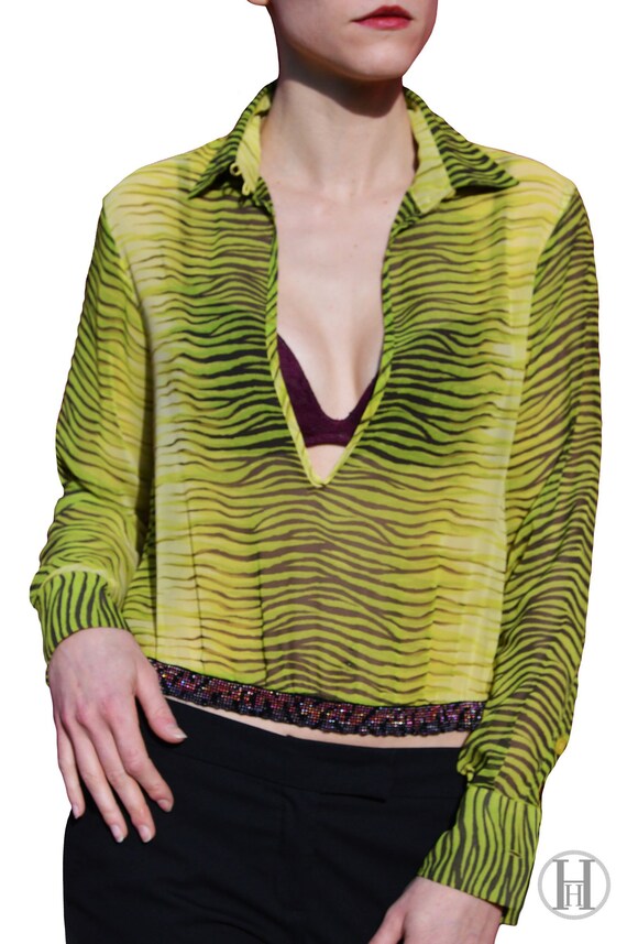 CAVALLI Lime Green Zebra Shirt