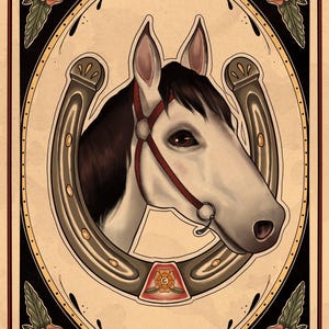 Stampa di tatuaggio tradizionale old school con cavallo piegato