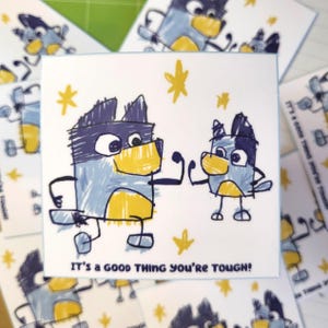 Doodle Bluey & Bandit sticker || silly cartoon puppies father daughter doodle sketchy sticker