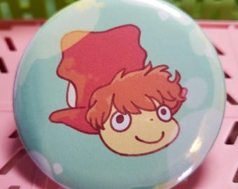Fish girl anime studio button || 2.25" pinback button badge