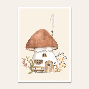 Karte Pilzhaus Herbst hygge Pilze niedlich Mädchen Jungen Kinder Illustrationen cottage core Povalala Pilze Jahreszeitentisch Wichtel