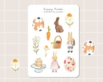 Stickersheet happy Easter Ostern  Frühling Aufkleber povalala Blumen Journal Tagebuch Natur Kinder Illustrationen Osterhase Ostereier