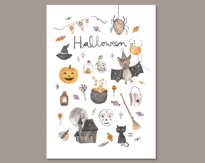 printable HALLOWEEN poster Party Children Nursery Boys Girls Spider Pumpkin Povalala Witch Ghosts Skeleton poster Halloween printable