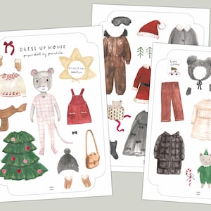 Scarica DRESS UP MOUSE edizione natalizia bambola di carta povalala topo ragazza bambini giocano a vestirsi bambola Natale artigianato carta moda