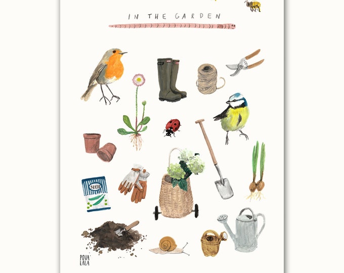 IN THE GARDEN poster nursery kids room printable digital download Garden summer poster nature children insects birds animals plants flowers
