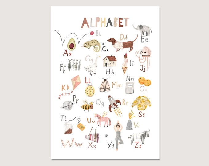 digital download ABC ENGLISH poster alphabet children's room girls boys children A2 learn Povalala school enrollment neutral animals school letter