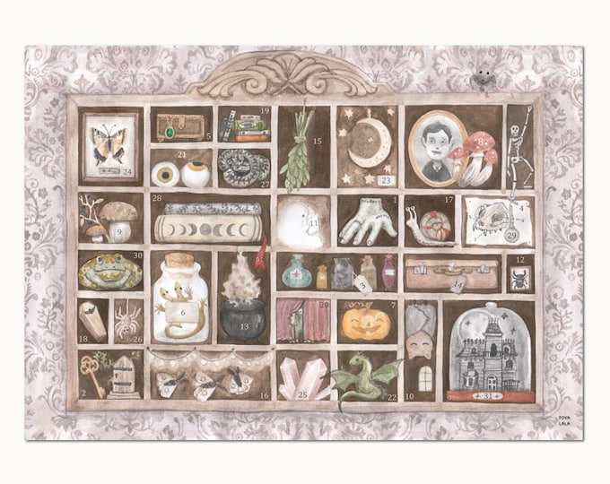 dig. Download Halloween calendar to tick off countdown children boys girls horror party pumpkin Povalala curiosities witches wizard