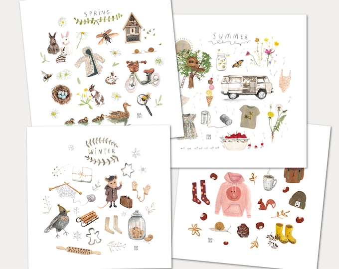 4 Four SEASONS poster dig Download seasons poster spring summer poster autumn winter kids room girls boys children nursery printable