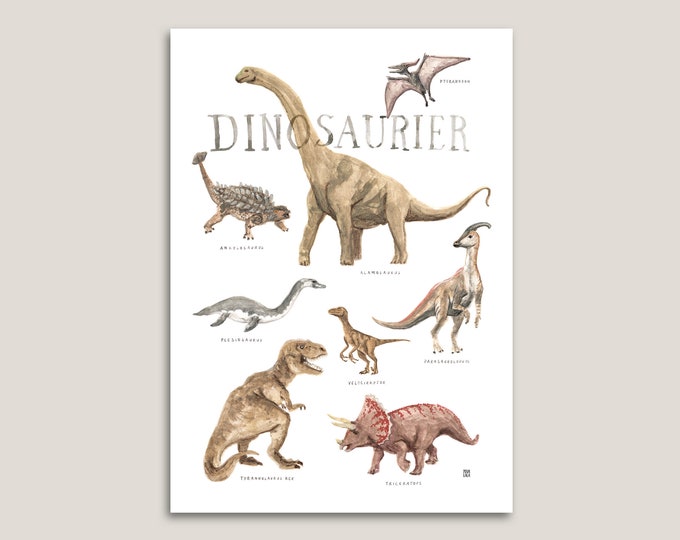 DINOSAUR dig Download Poster Children's Room Boys Girls Kids Povalala German Explorer Triceratops Tyrannosaurus Rex Researcher Nature