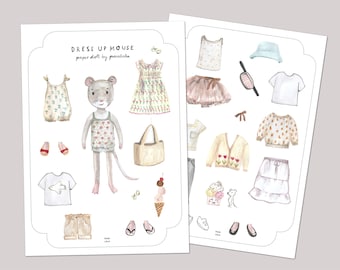 bambola di carta stampabile VESTI IL TOPO download digitale bambola da vestire attività di carta stampabile divertente per bambini bambola da vestire illustrazione carina