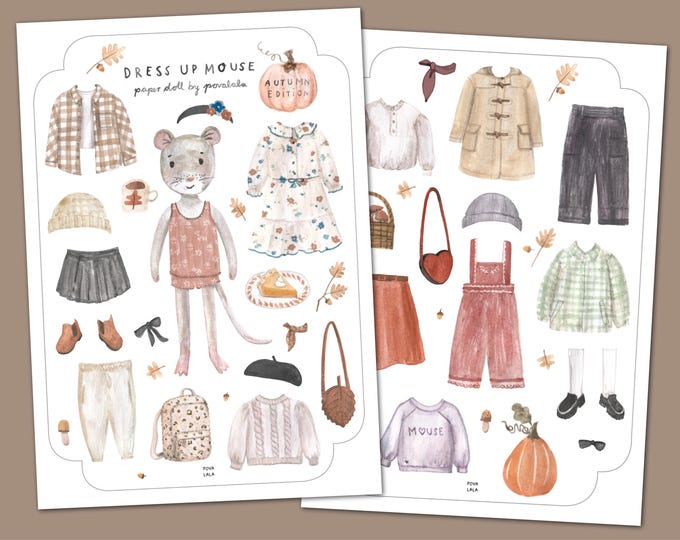 download DRESS UP MOUSE autumn edition paper doll povalala mouse girl children play dress up doll autumn craft handicraft paper doll fashion