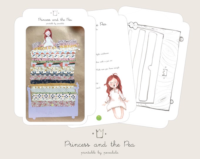 printable PRINCESS and the PEA paper doll play craft fairy tale diy girl kids digital download