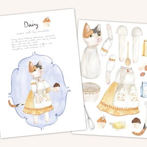 DAISY the Cat - bambola di carta stampabile Bambola di carta per creare e giocare - giocattolo creativo fai da te per bambine con accessori per la cottura e muffin