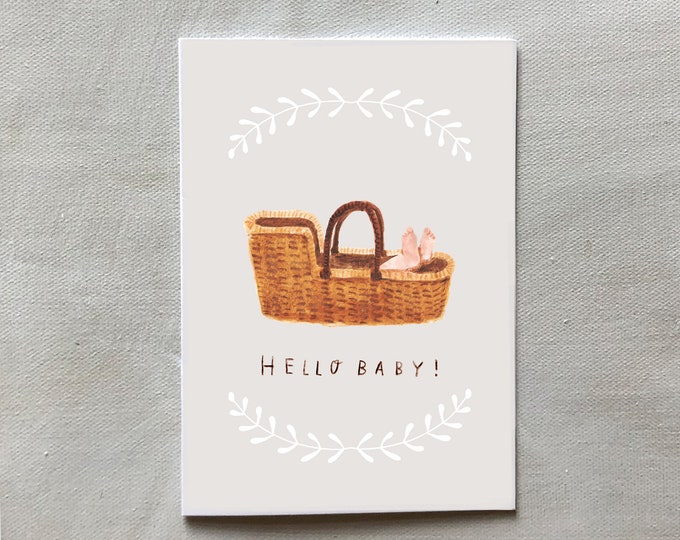 Folding card HELLO BABY nursery girl boy birth birthday children A6 illustrations Povalala watercolor newborn congratulations