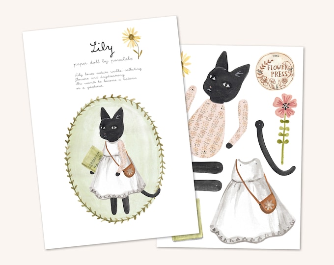 dig download LILY cat paper doll printables paper doll articulated paper dolls crafts toys animals diy girl cut out dress up doll