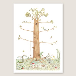 Poster Gnomo Albero A2 cameretta bambini gnomi nani animali natura bambini alberi fiori prato scopri illustrazioni decorazione acquerello dettagli
