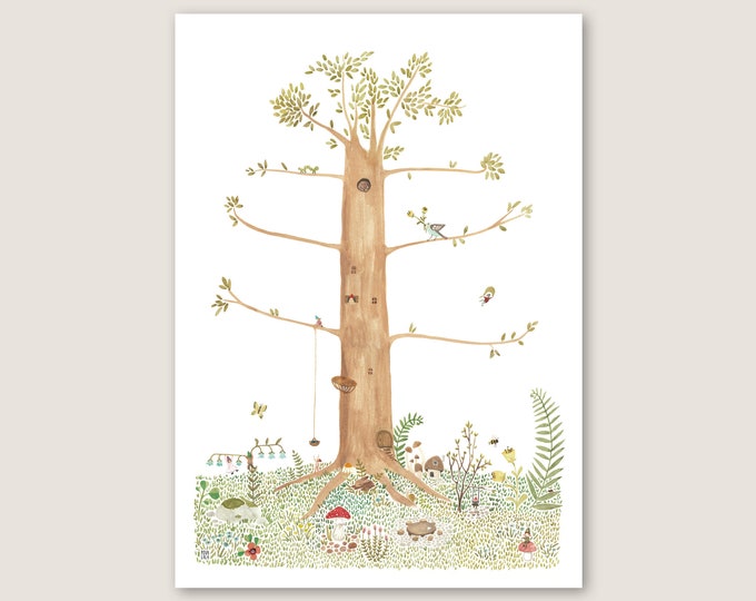 dig download Gnome Tree A2 Children's room Gnomes Dwarves Animals Nature Children Trees Flowers Meadow discover Illustrations Decoration Watercolor