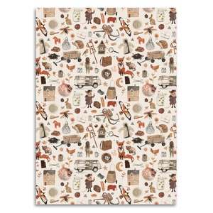 3 x Papier cadeau POVALALA WORLD Automne Chambre d'enfant Anniversaire Inscription scolaire Filles Garçons Nature Montessori Enfants Illustrations Aventure