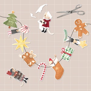 Download CHRISTMAS GARLAND printable mouse christmas craftting set Maus Kinder x-mas decoration kids Garlande Weihnachten Advent Povalala