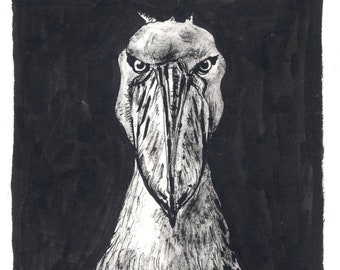 Shoebill Bird Animal Drawing Ink Drawing Art Print