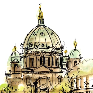 Berlijn, stadstekening, inkttekening, aquarel, kunstprint