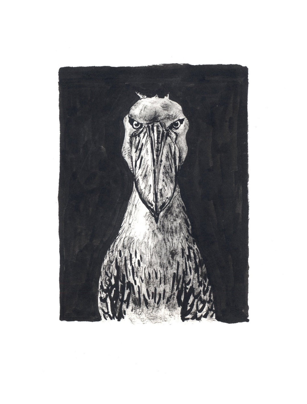 ハシビロコウ、鳥、動物の絵、インク画、アート プリント - Etsy 日本