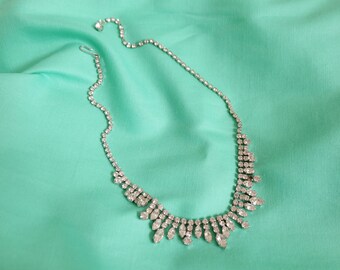 Vintage 80s Rhinestone Diamante Statement Necklace