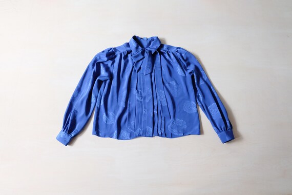 Vintage 80s Bright Blue Floral Blouse