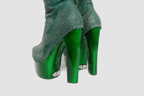 Vintage 90s 'Vita Mori' Green Glitter Platform Bo… - image 4