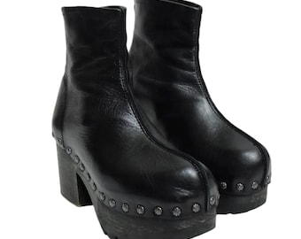 Vintage 00s &#39;El Dantes&#39; Black Leather Platform Boots (Size UK 3.5 EU 36.5 US 6)