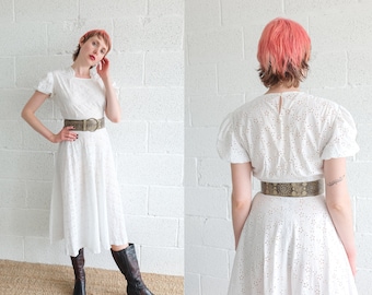 Vintage 50s White Embroidered Cotton Dress