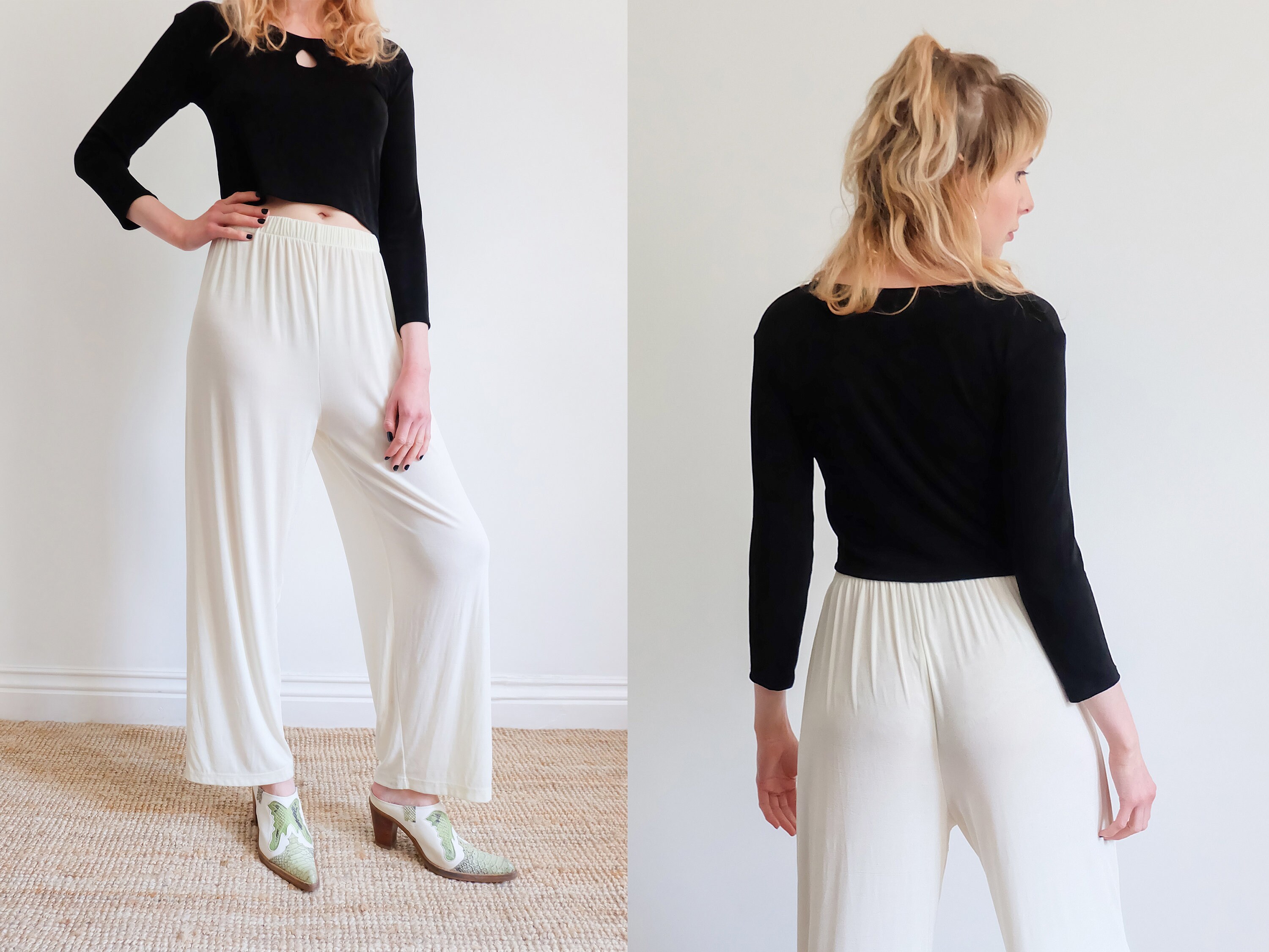 Vintage 90s 00s ‘Only’ Beige Wide Leg Trousers 8 10