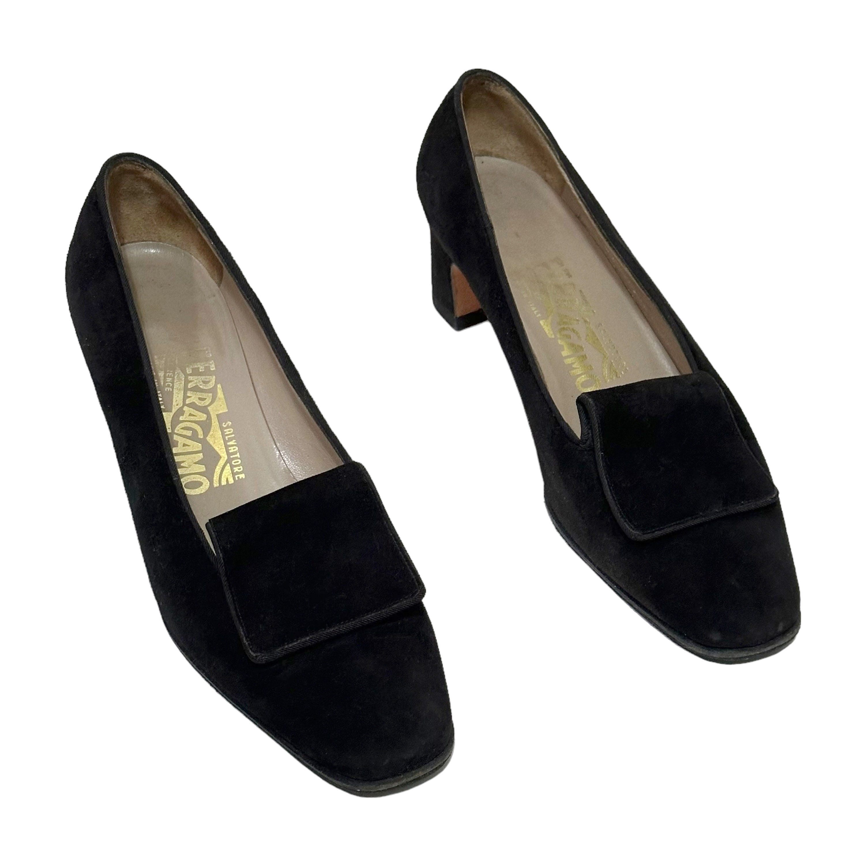 Vintage 90s 'Ferragamo' Black Suede Loafers (Size UK 5 EU 38 US 7.5)