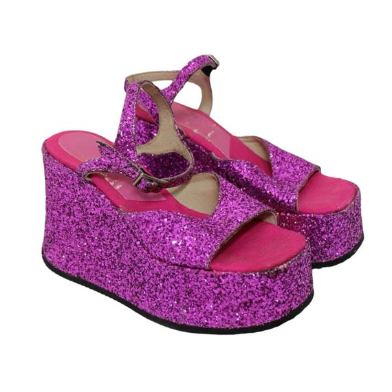 Vintage 00 Pink Glitter Platform Sandals (size UK 4.5 EU