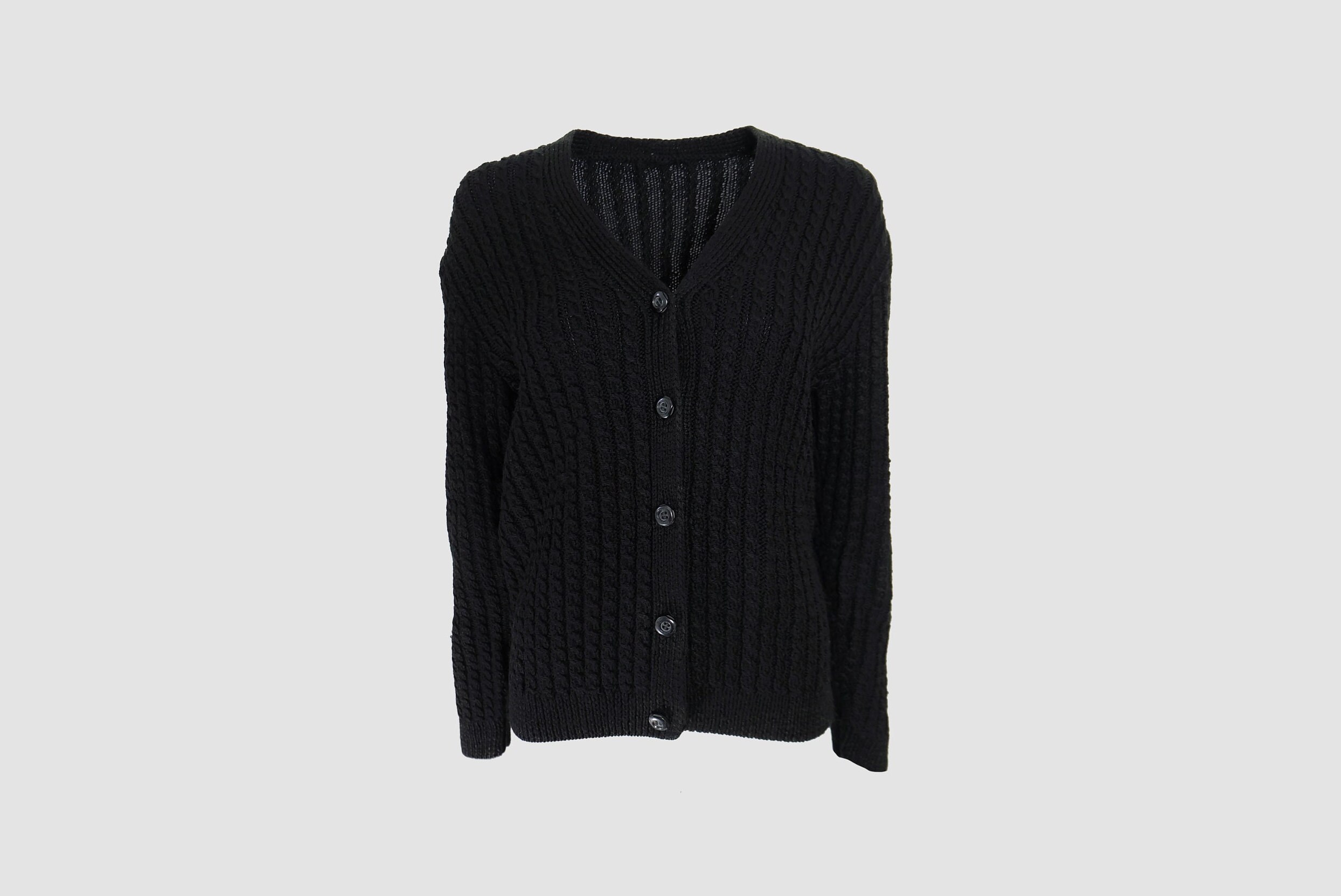Vintage 70s Black Knitted Cable Cardigan - Etsy Canada