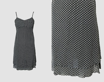 Vintage 90s does 70s 'Cacharel' Black and White Slip Mini Dress