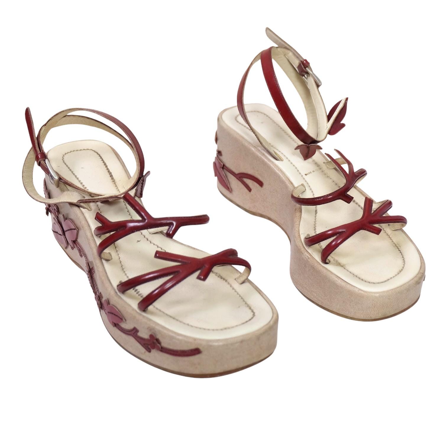 靴 Vintage Prada T-Strap Heel Sandals VTG PRADA Sandals T-Strap Kitten Heels Pattern Jewel Accents