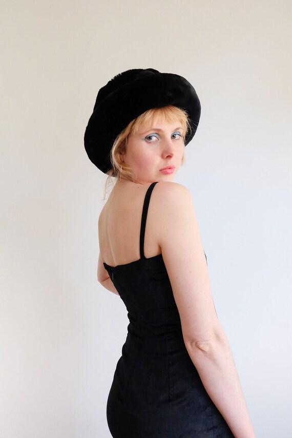 Vintage 90s Black Faux Fur Bucket Hat