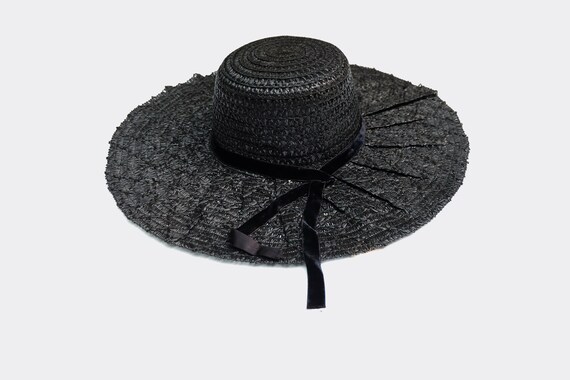 Vintage 70s Black Wide Brim Summer 