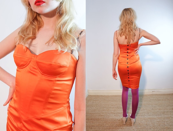 Vintage 90s 00s 'Cavalli' Orange Slip Dress