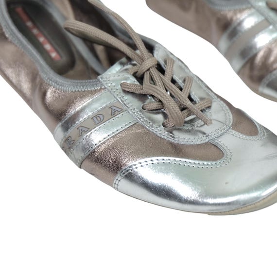 Vintage 00s 'prada' Metallic Trainers (size UK 3 EU 36 US