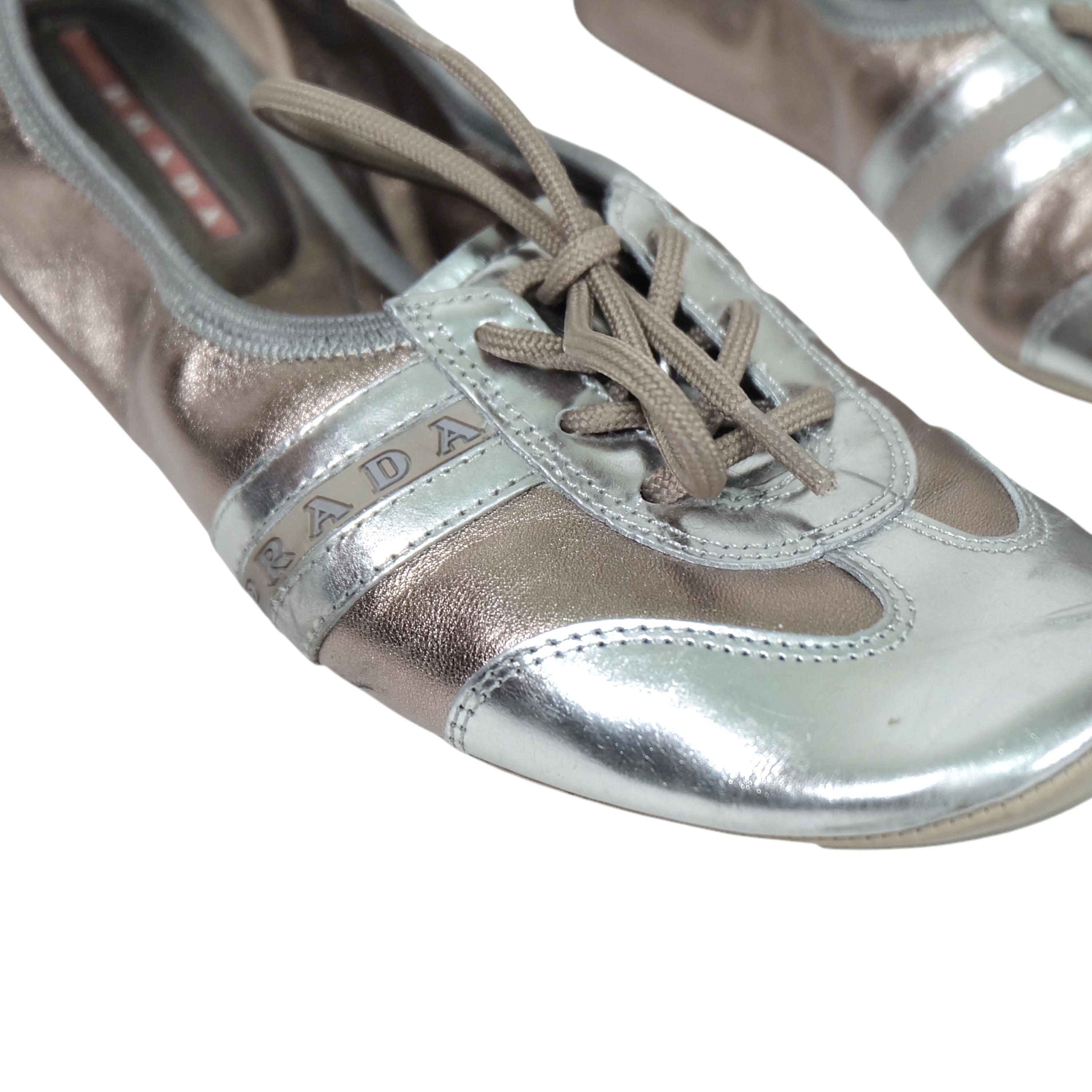靴 prada sports flat shoes Prada Sport New Silver Metallic Shoes Size 9.5 Flats Mary