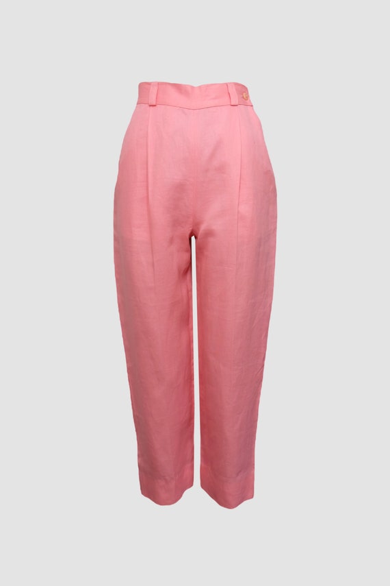 Vintage 80s 'Gianni Versace' Pink Linen Trousers - image 2