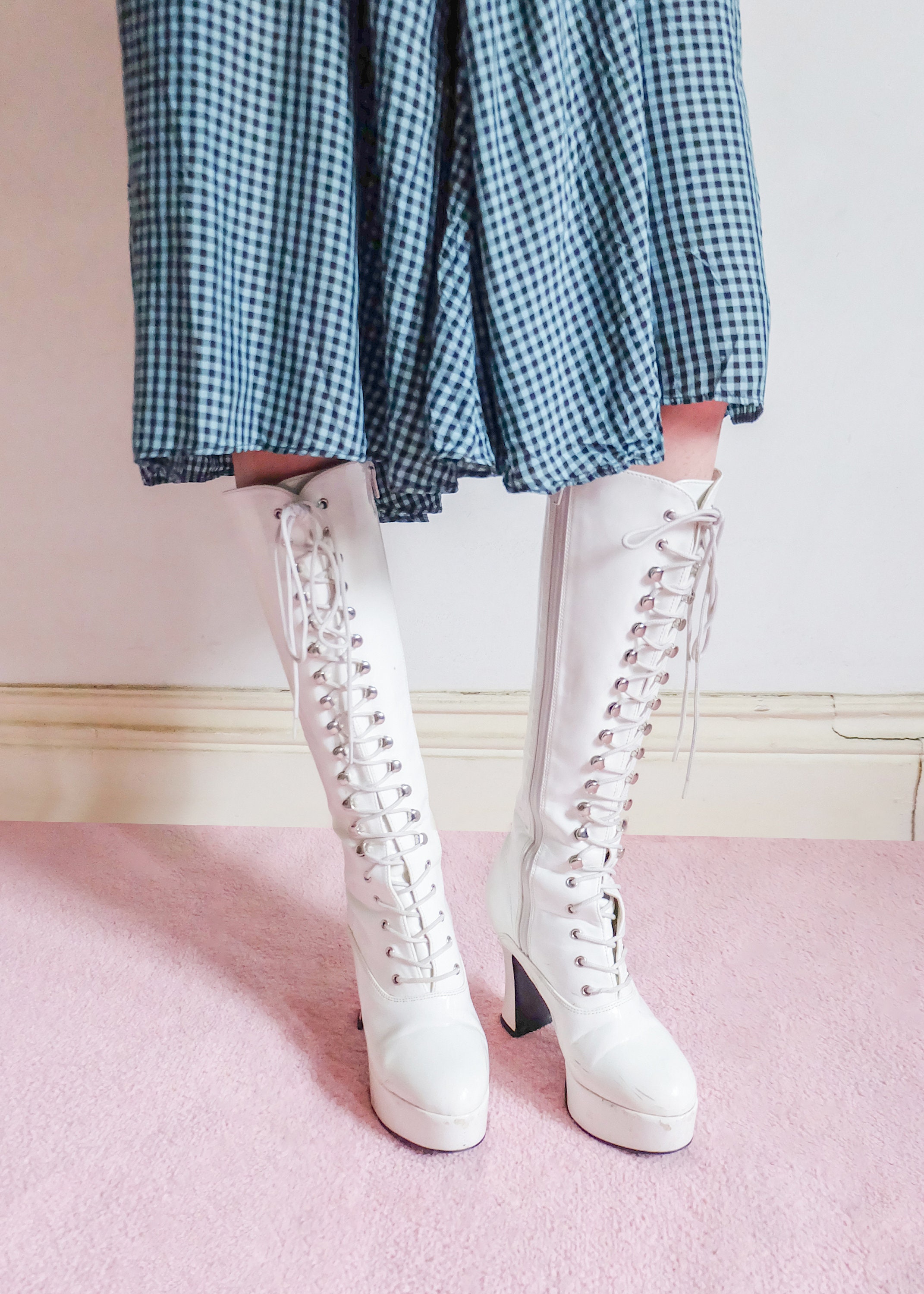 70s white platform boots