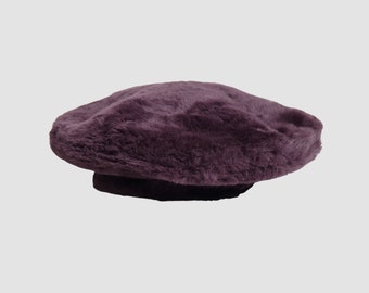 Vintage 80s Purple Faux Fur Beret Hat
