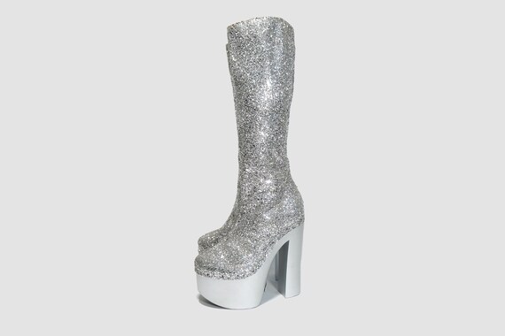 Vintage 90s 'Vita Mori' Silver Glitter Platform B… - image 2