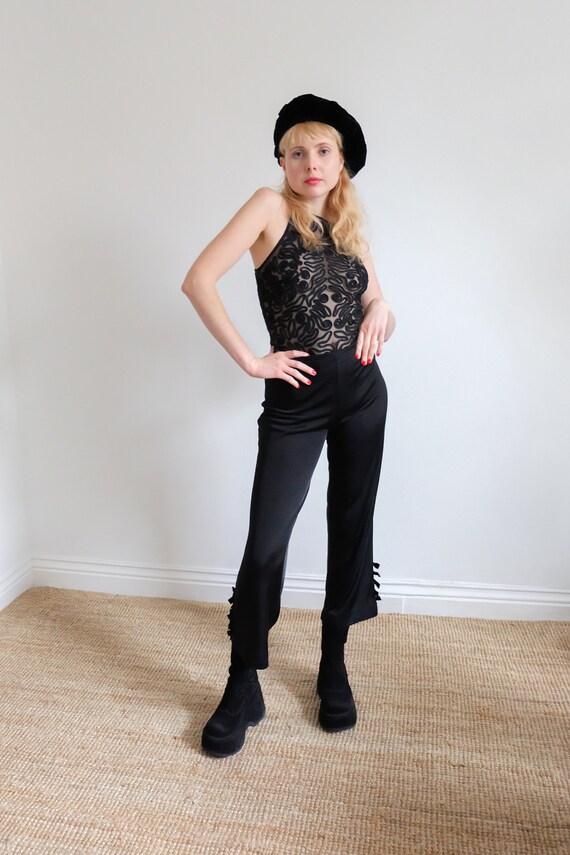 Vintage 80s Black Knitted Wide-Leg Trousers