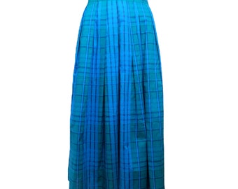 Vintage 70s Blue Plaid Midi Skirt